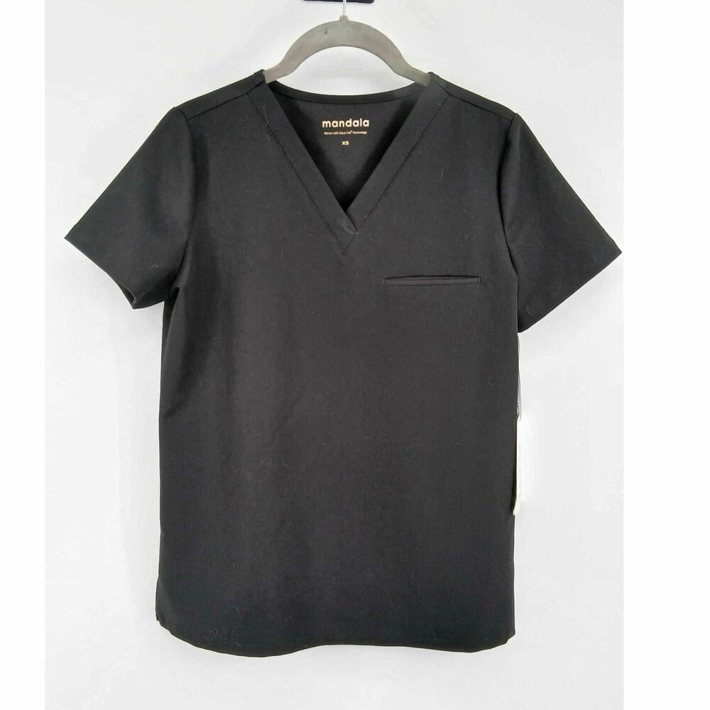 Mandala black v neck scrub top